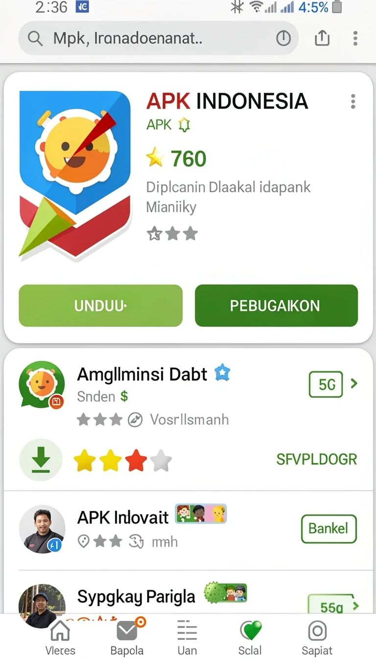 Halaman detail yang memperlihatkan versi, ukuran, rating, serta kebutuhan Android.